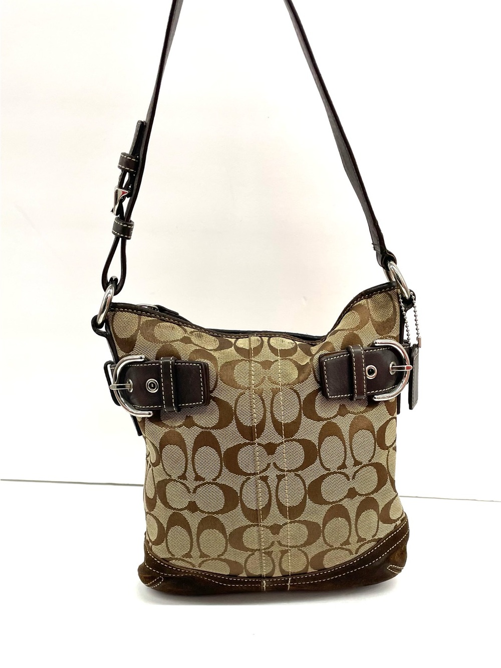 Coach signature double buckle bucket bag